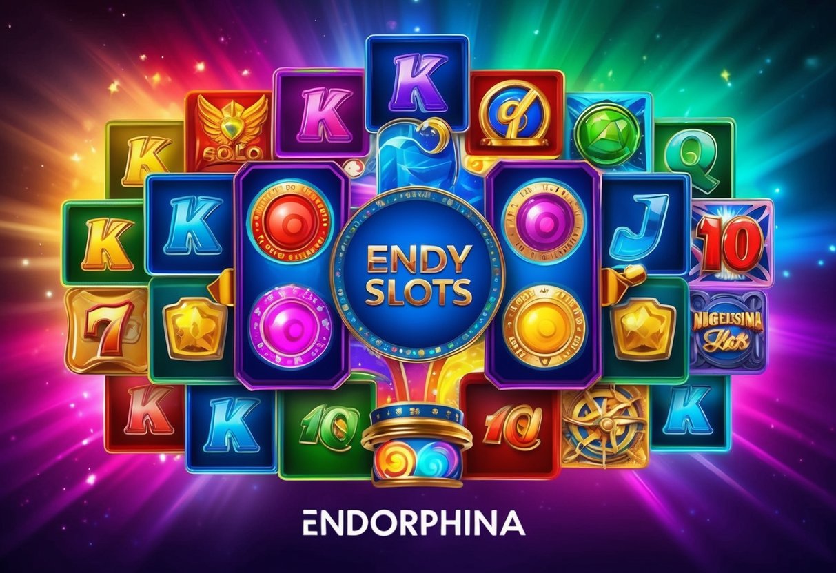 A colorful array of signature features from Endorphina slots, including various themed symbols and vibrant backgrounds, creating an engaging and dynamic visual display