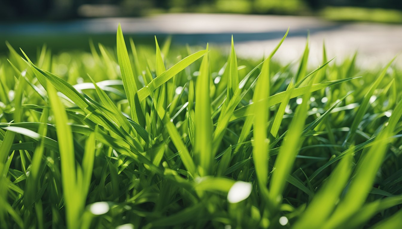 Crabgrass sprawls in a lawn, coarse and light green