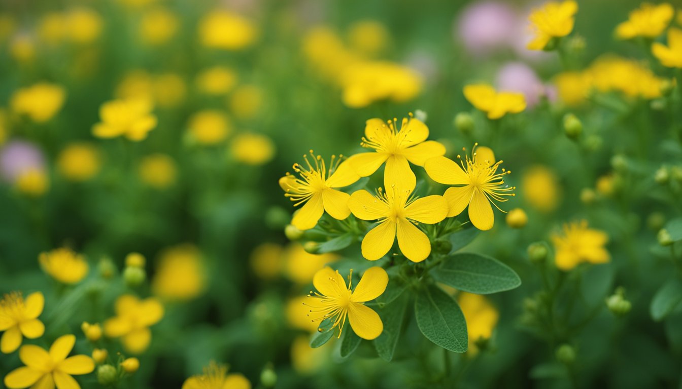 Bright yellow St. John's Wort flowers in full bloom, with delicate structure