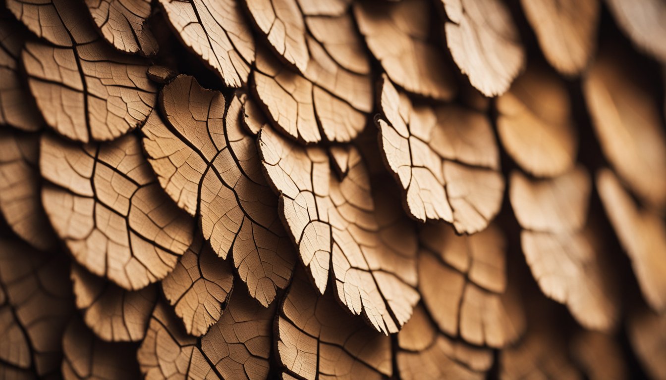 The macro shot captures the intricate patterns and warm hues of slippery elm's inner bark