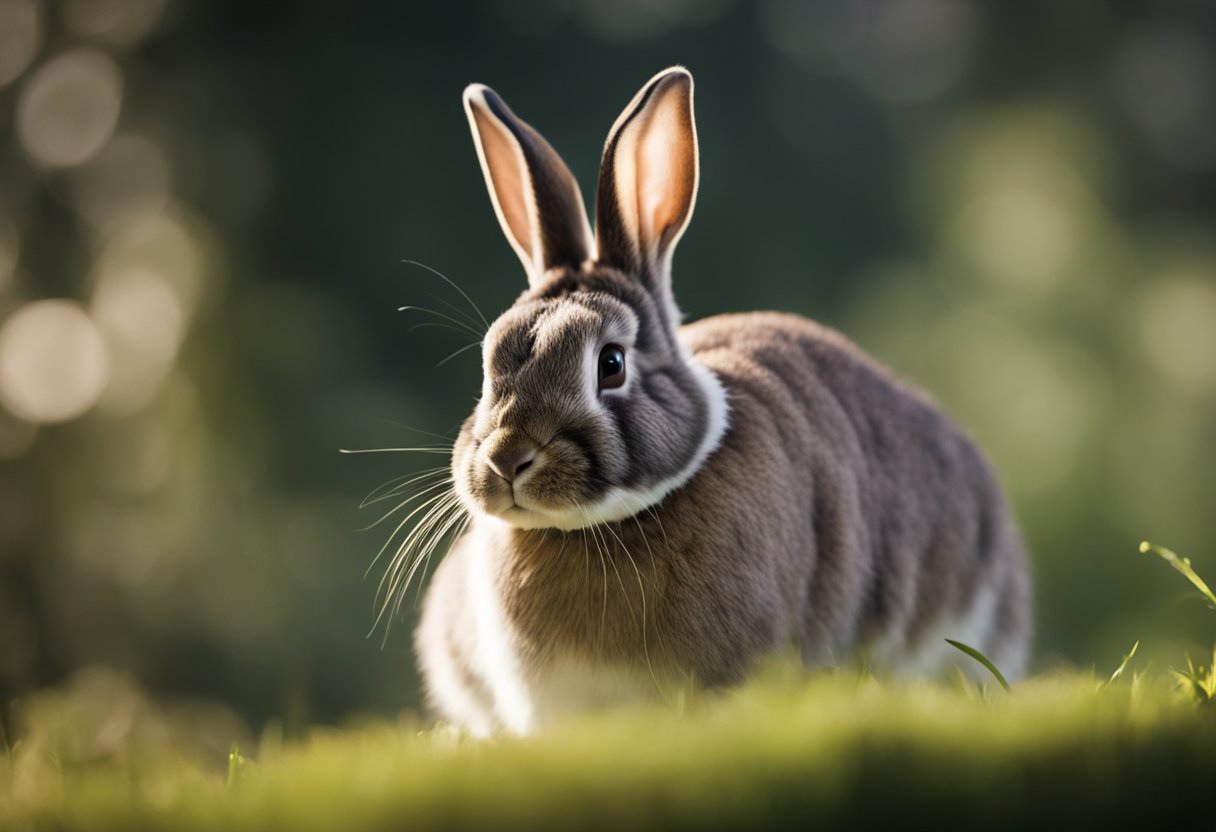 A rabbit with perked ears looks over its shoulder