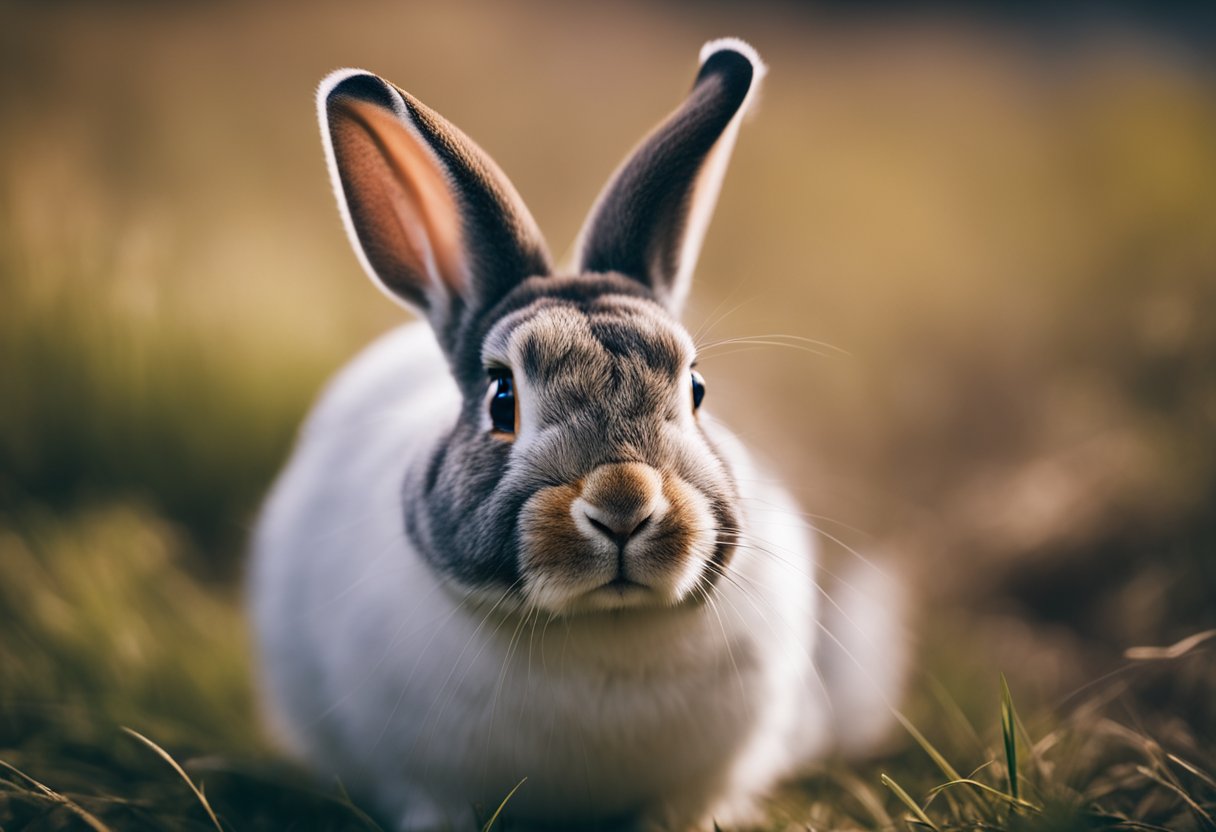 A rabbit looking over its shoulder, eyes wide and alert