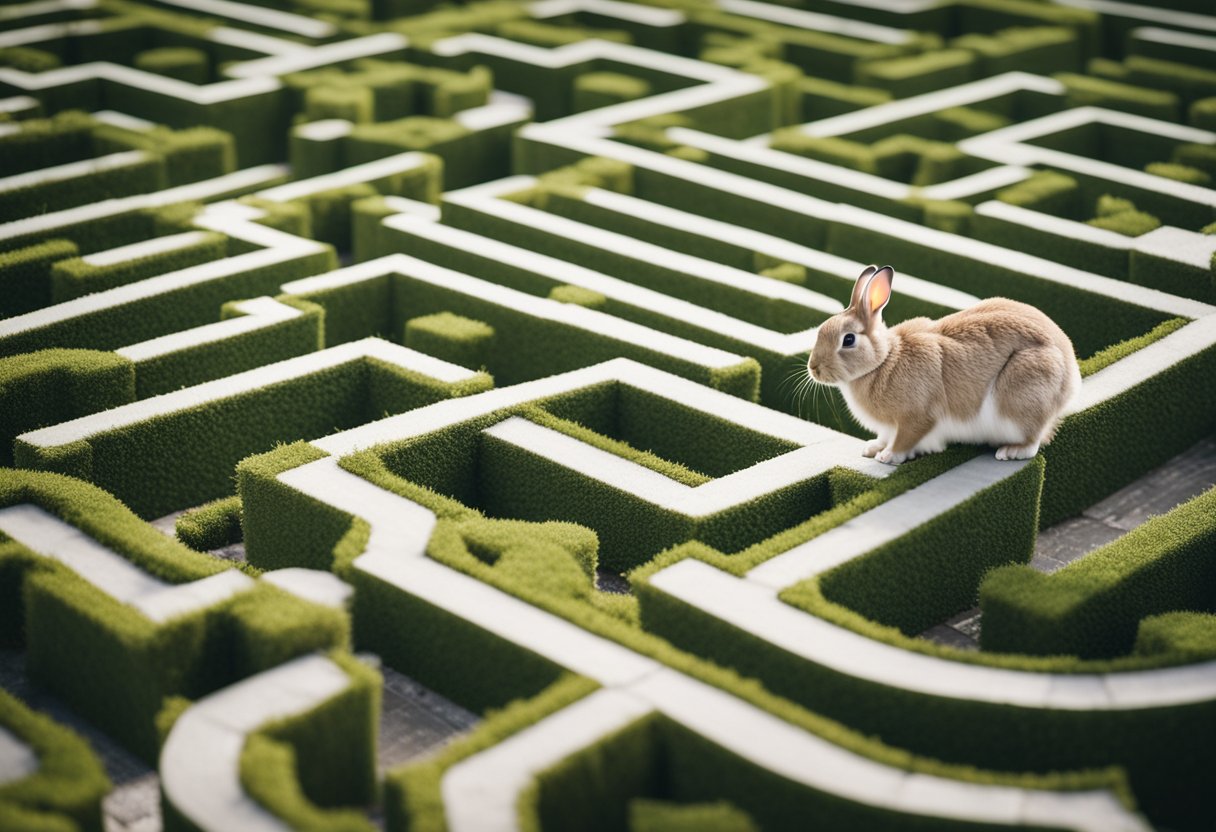 A rabbit navigating a familiar maze with precision and confidence