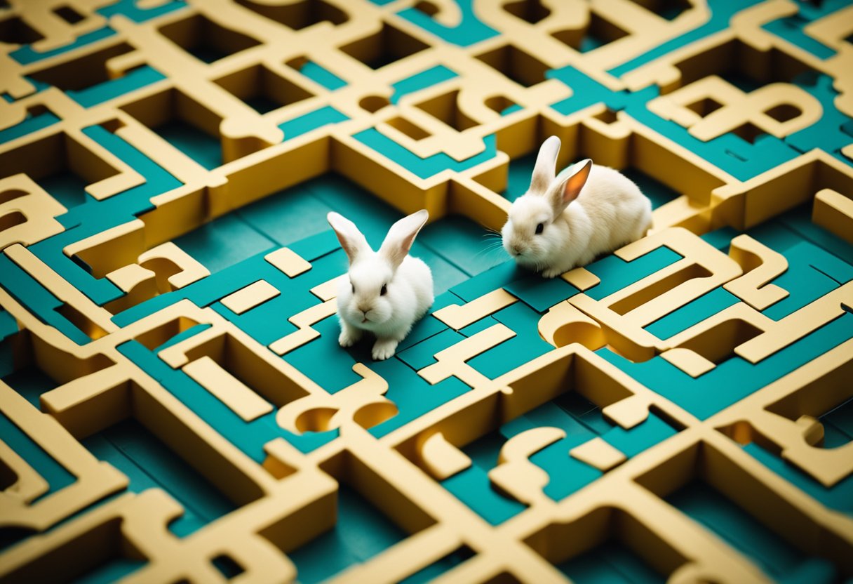 A rabbit solving a complex maze puzzle