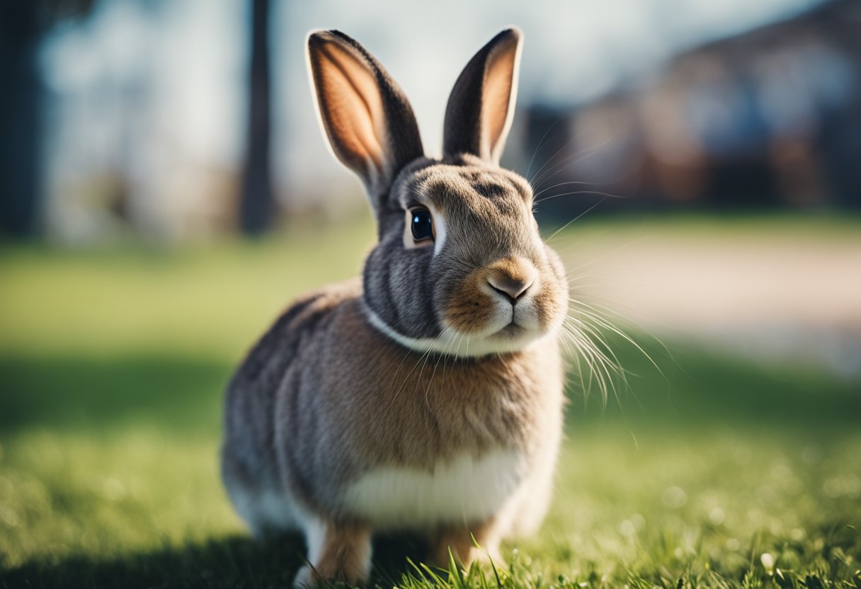 A rabbit sitting next to a person, looking up at them with curiosity and trust