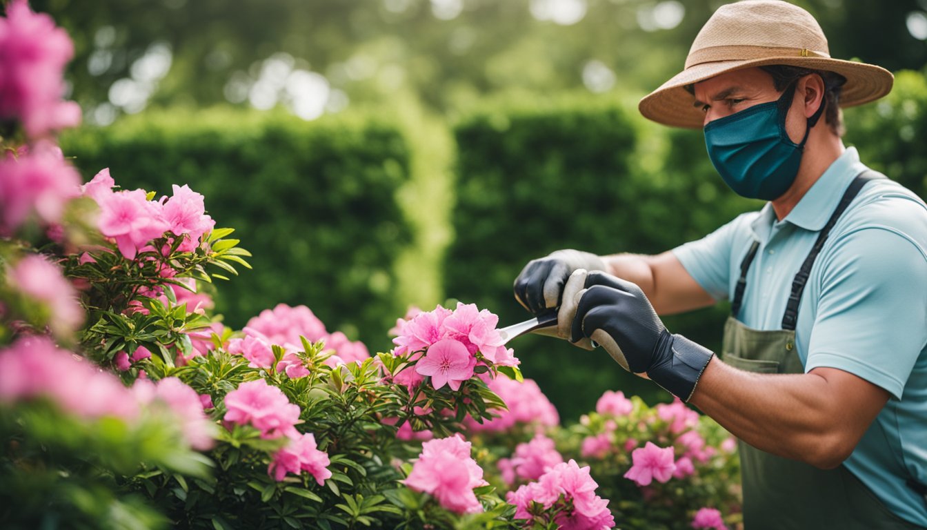 When to Prune Azaleas in Georgia A gardener trimming azalea bushes in a Georgia garden