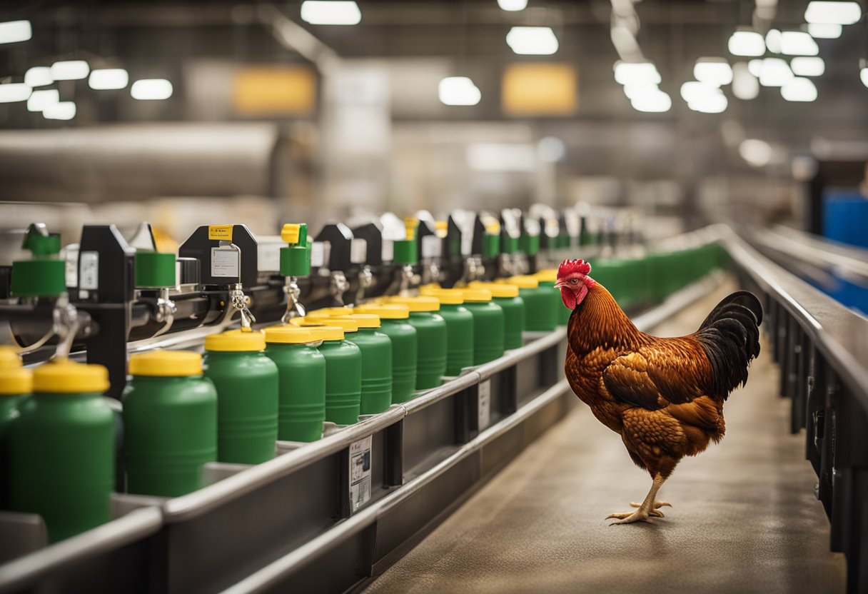 A chicken waterer displayed with price tags, features highlighted, installation steps, and various purchasing options available