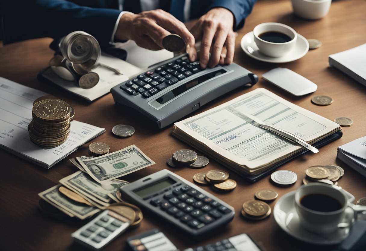 A table with various financial assets (stocks, bonds, real estate) being carefully arranged and balanced by a person