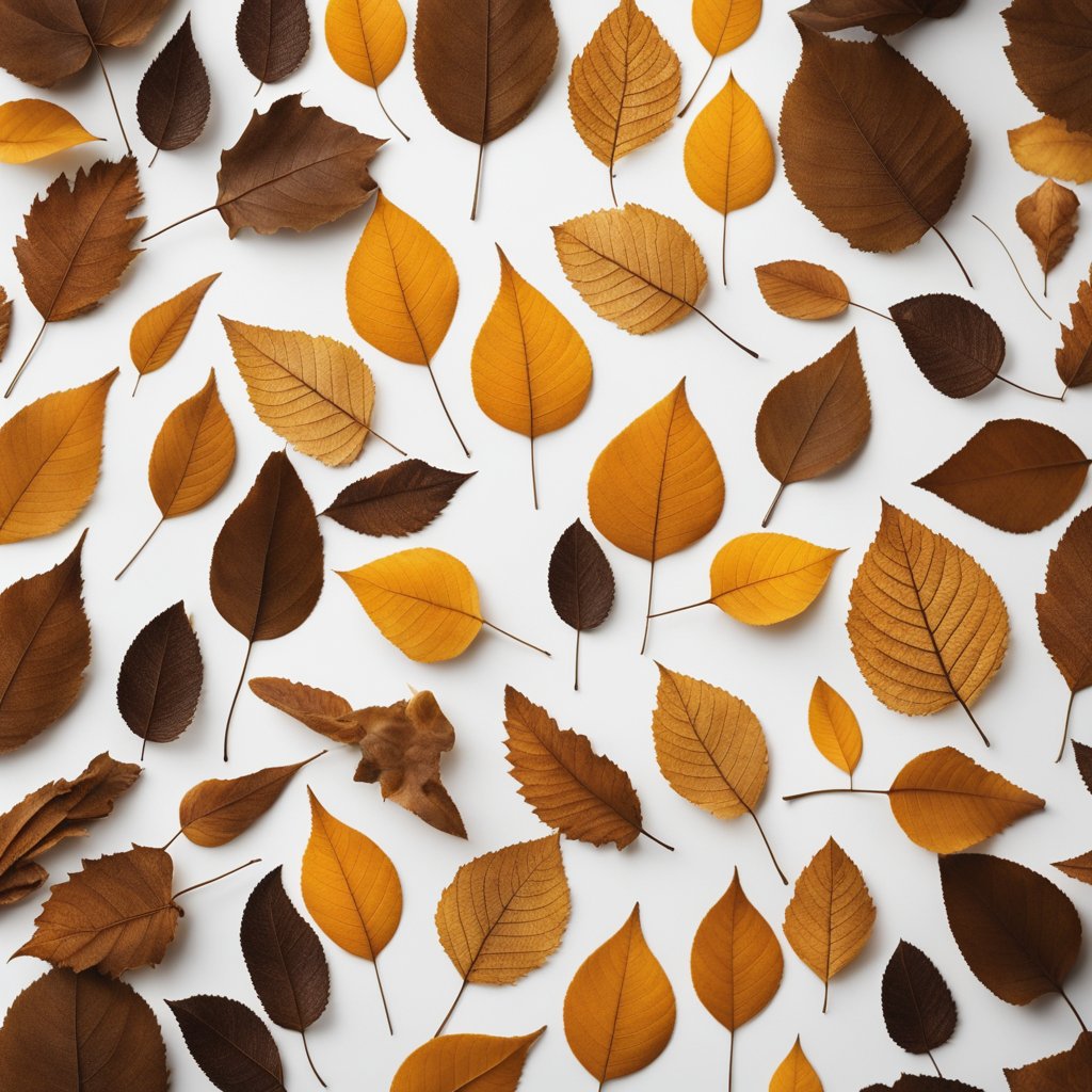 Une collection de feuilles séchées disposées dans un décor minimaliste et automnal