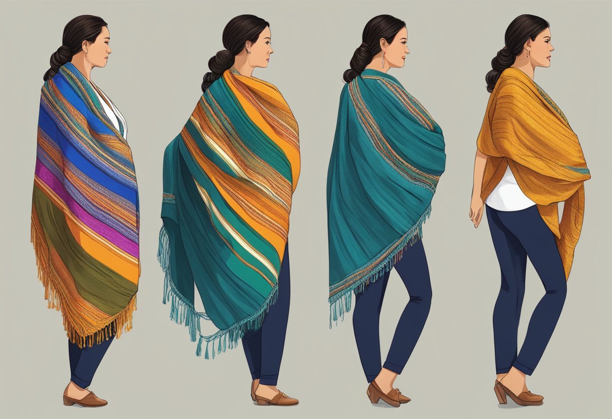 A woman gracefully drapes a colorful rebozo over her shoulders, showcasing traditional and modern ways to wear the versatile garment