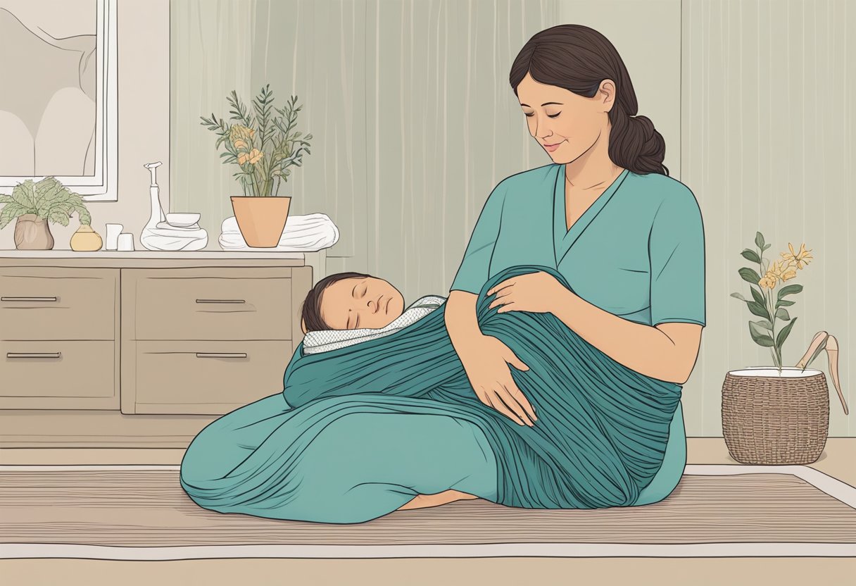 A midwife demonstrates various techniques for using a rebozo during childbirth and postpartum care, showing how it can support and comfort the mother