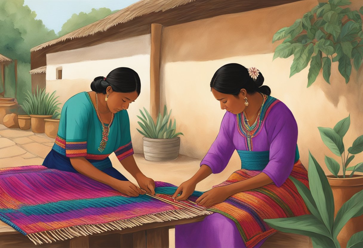 A woman in Oaxaca intricately weaves vibrant rebozos, while in Chiapas, another woman uses natural dyes to color the fabric, showcasing the regional differences in rebozo crafting