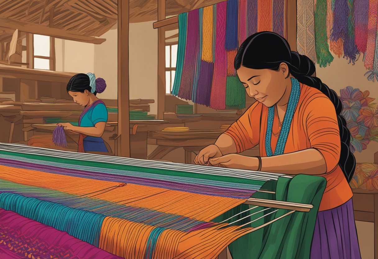 A woman in Oaxaca carefully weaves intricate patterns into a rebozo, while in Chiapas, a craftsman uses vibrant dyes to color the fabric