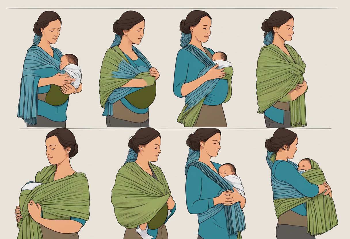 A woman demonstrates how to use a rebozo as a baby carrier, with clear and simple step-by-step instructions