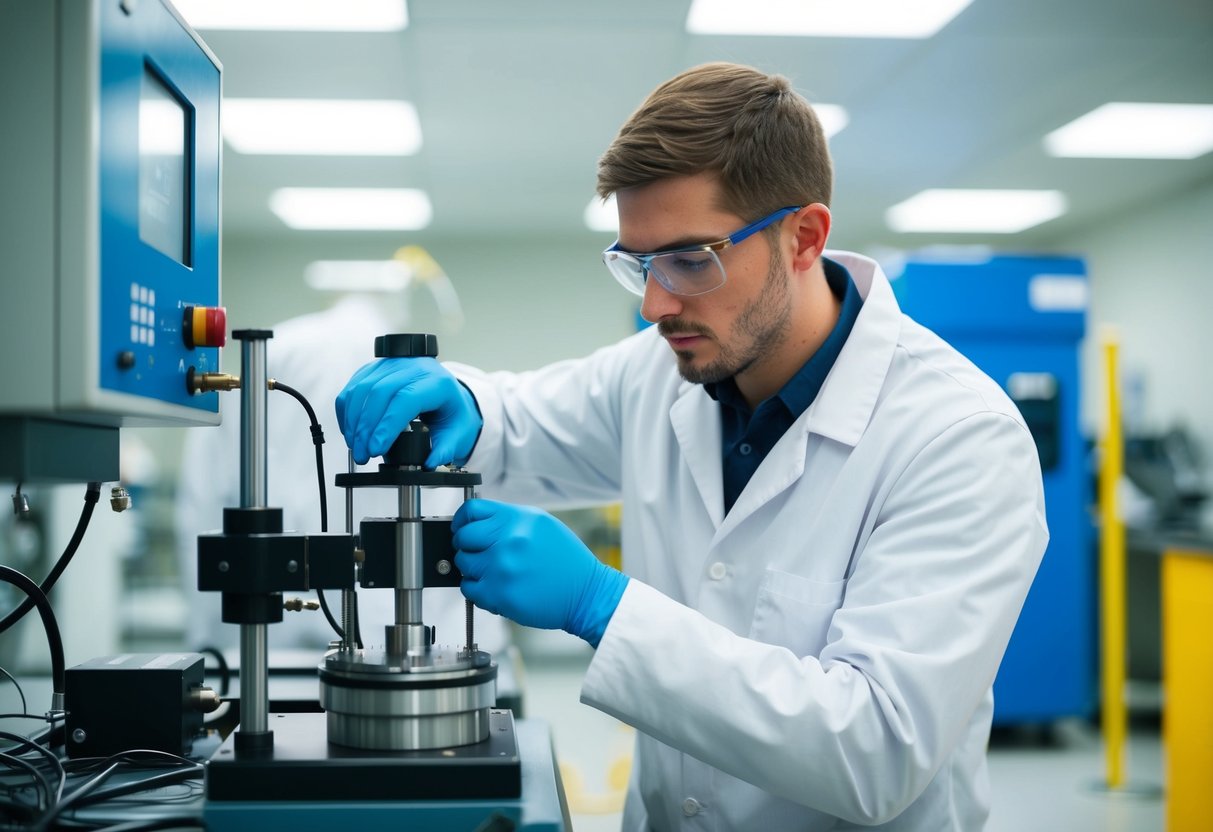 A technician adjusting precision equipment in a controlled laboratory environment to meet ISO 9001 Calibration Requirements