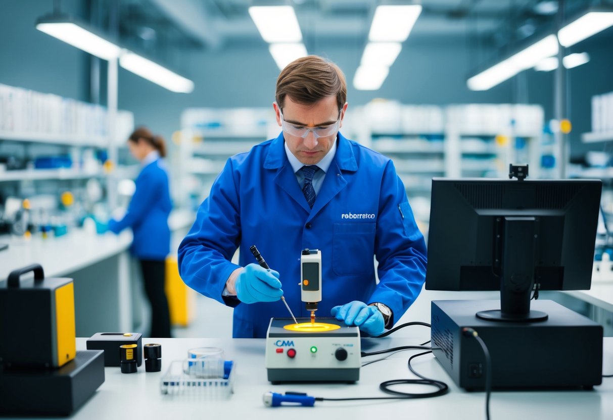 A technician calibrates precision equipment to meet ISO 9001 Calibration Requirements and standards in a well-lit, organized laboratory setting