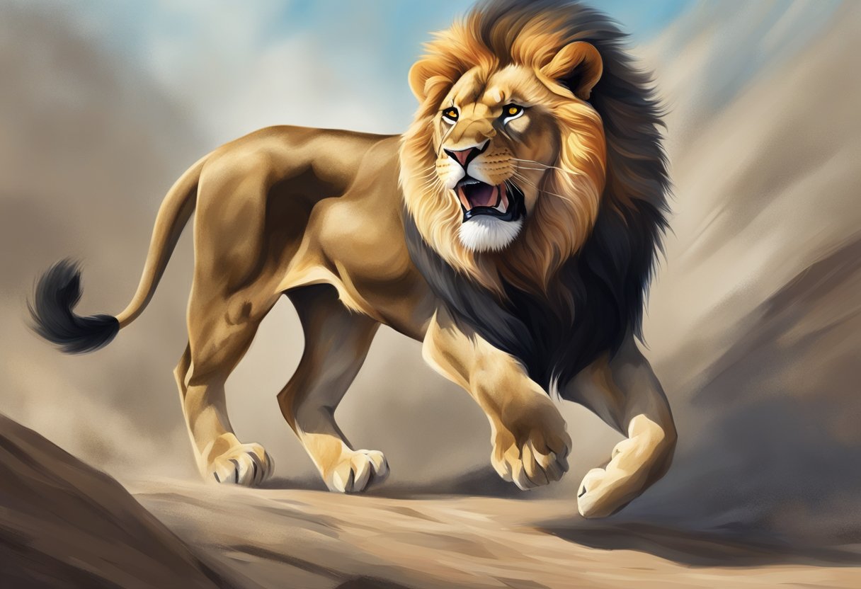 A new lion takes over a pride, roaring triumphantly as the defeated lion slinks away