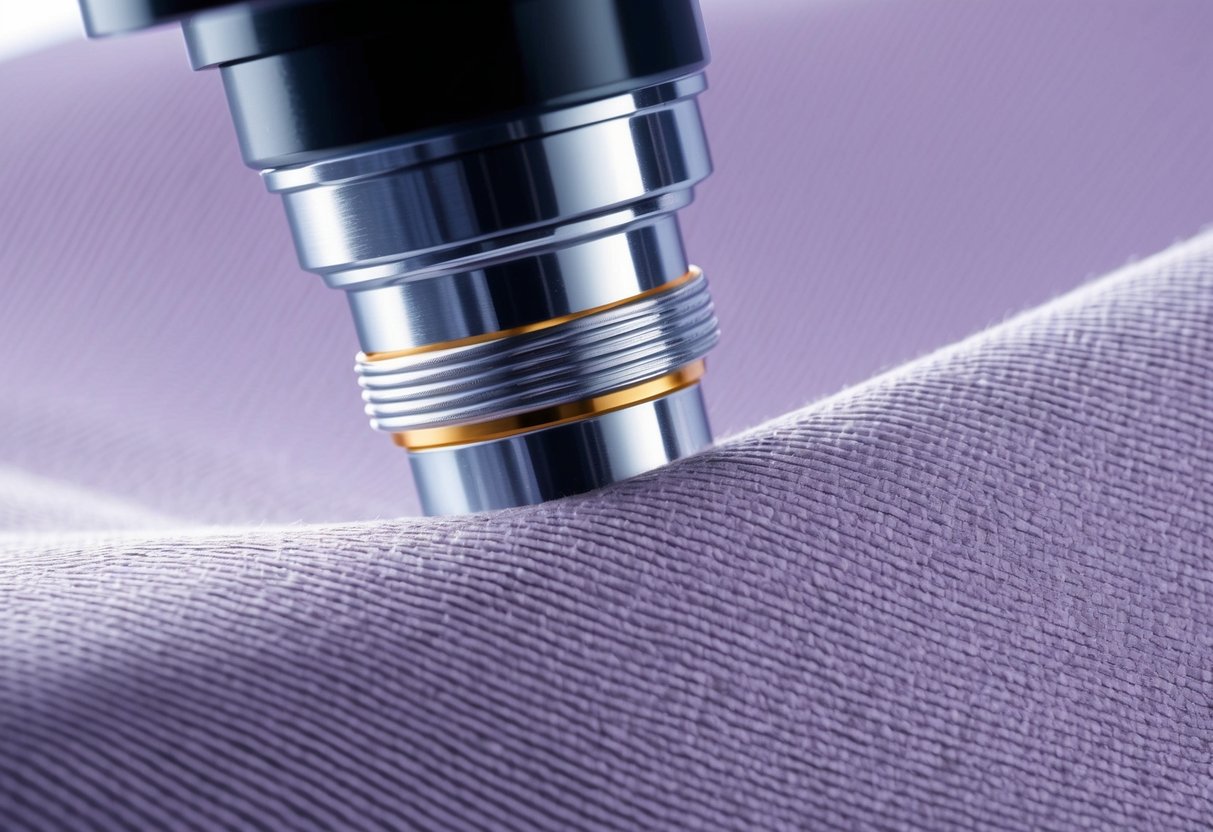 A close-up of microfiber fabric under a microscope, showing its intricate woven structure and texture