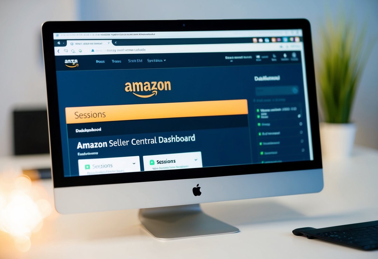 A computer screen displaying the Amazon Seller Central dashboard with a section labeled "Sessions" highlighted