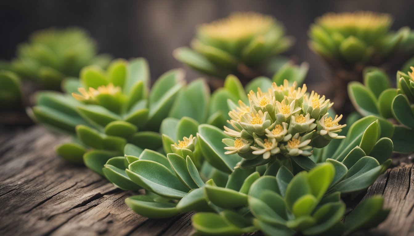 A close-up of Rhodiola Rosea on a weathered wooden backdrop