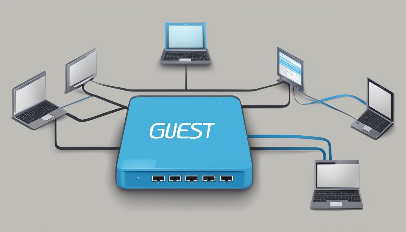 A router with two separate networks, one labeled "Guest" and the other "Main," with multiple devices connected to each network