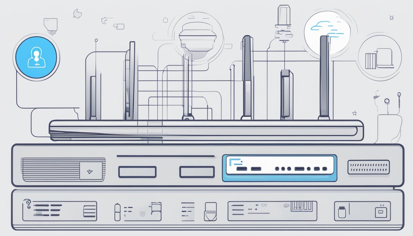 A router with advanced features highlighted, such as Quality of Service and parental controls, displayed in a clear and organized manner for easy understanding