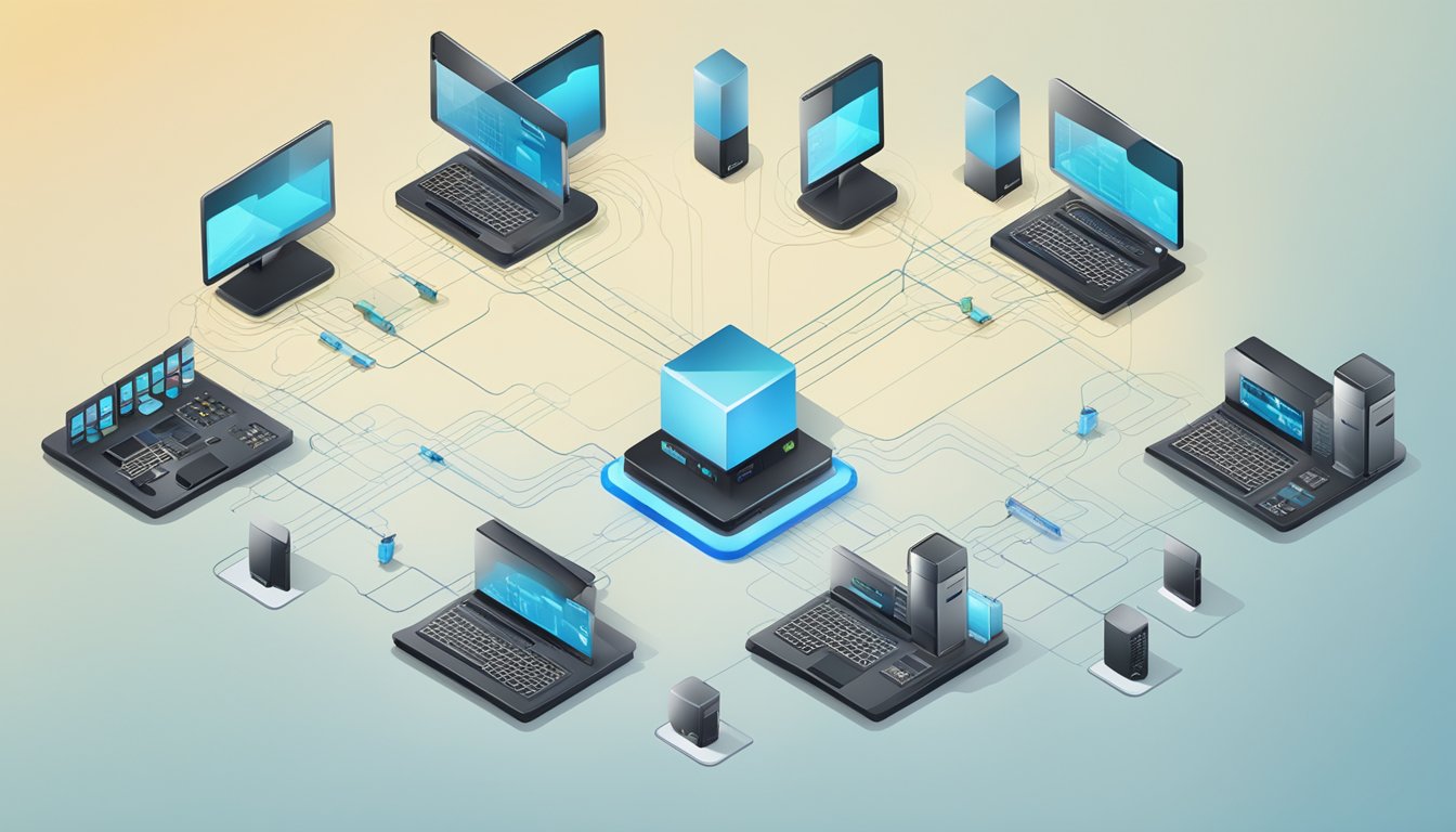 A modern home network setup with multiple devices connected to a router, displaying the transition from IPv4 to IPv6