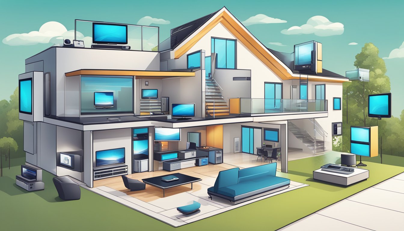 A modern home with multiple connected devices, including smart TVs, security cameras, and gaming consoles, all seamlessly integrated into a scalable network infrastructure