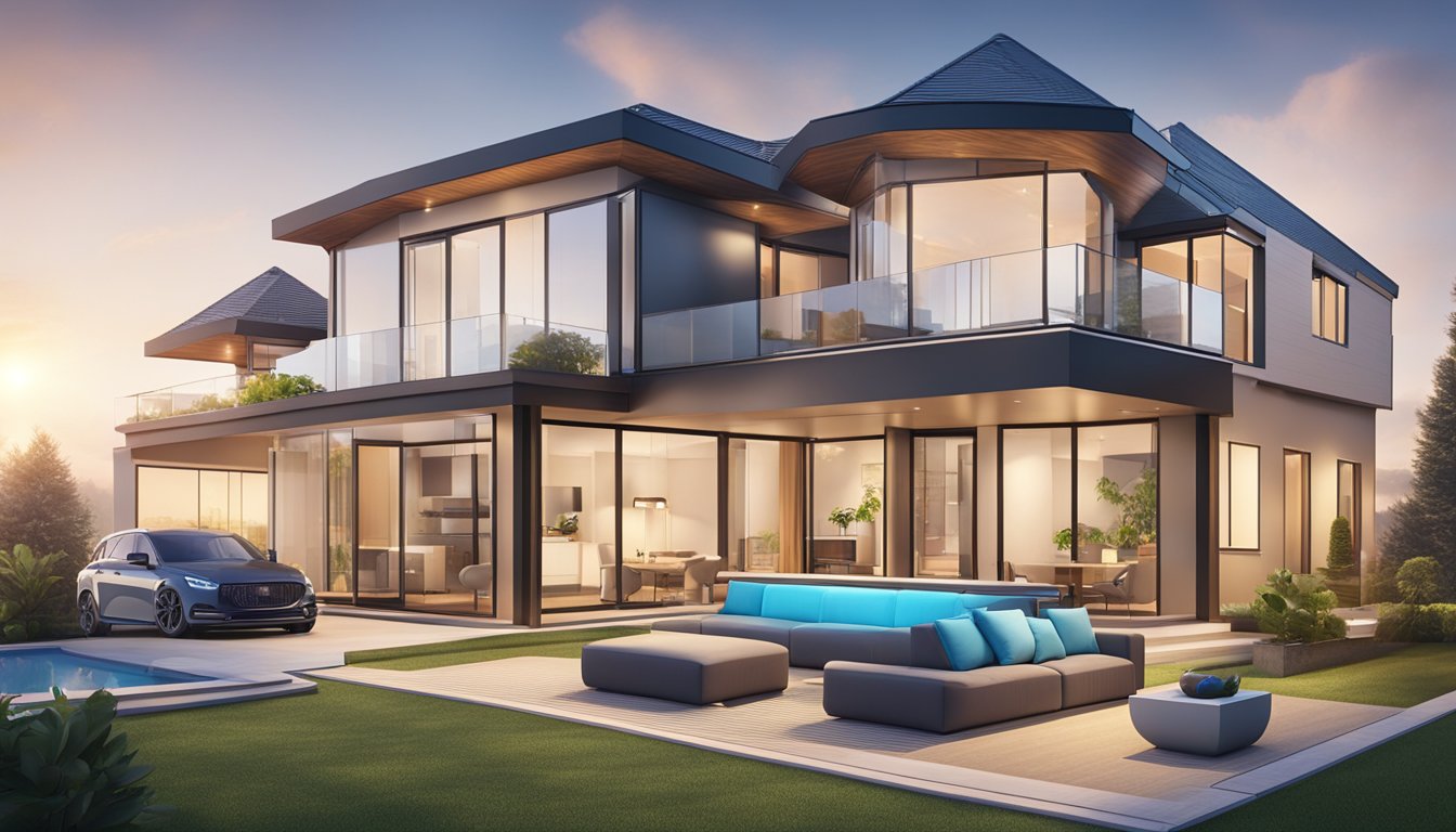 A modern home with various connected devices, including smart appliances, security systems, and entertainment centers, all seamlessly integrated through cutting-edge network technology