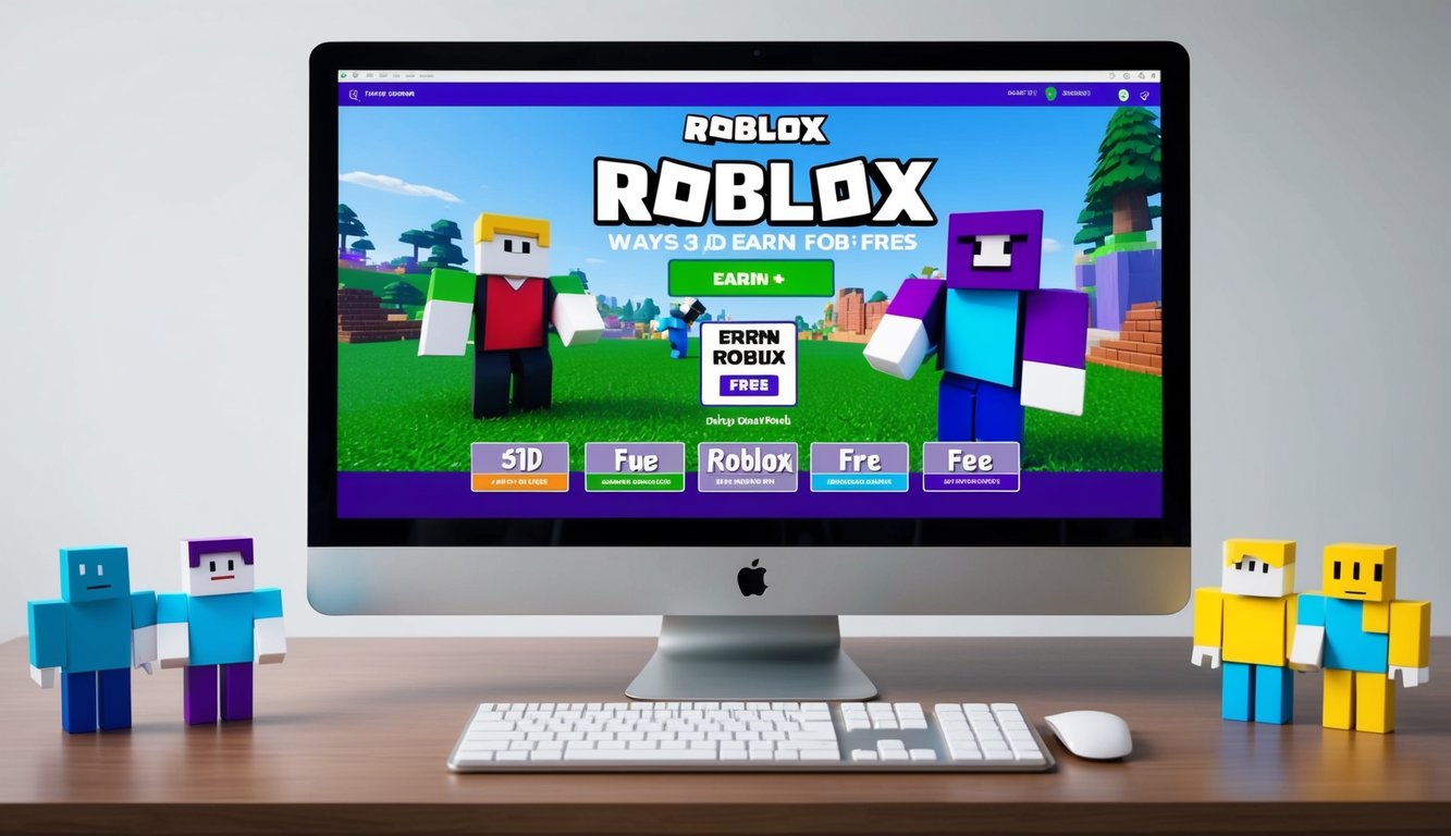 A computer screen displaying various ways to earn Robux for free in Roblox's monetization system