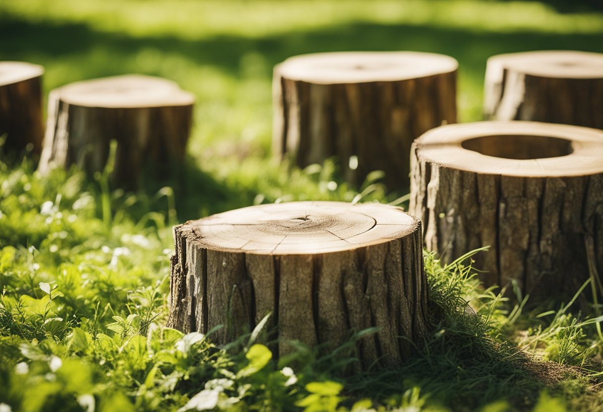 A sunny yard with freshly removed tree stumps, creating a safe and accessible space for outdoor activities