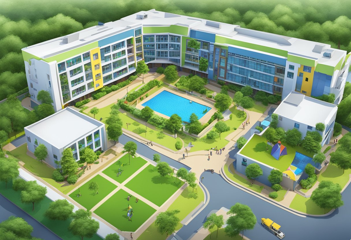 The campus of Mahaveer Public School includes modern buildings, lush green gardens, playgrounds, and well-maintained facilities