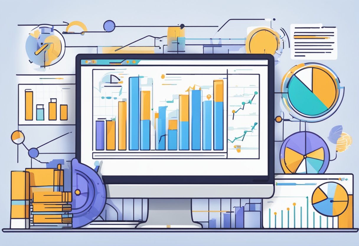 A computer screen displaying step-by-step Amazon PPC management services with charts and graphs