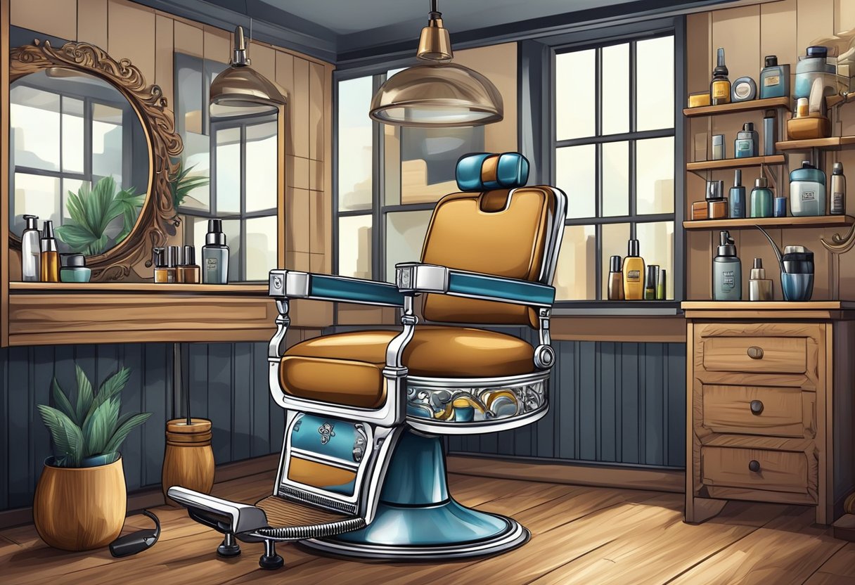 A barber's chair with modern tools and products for a trendy men's haircut