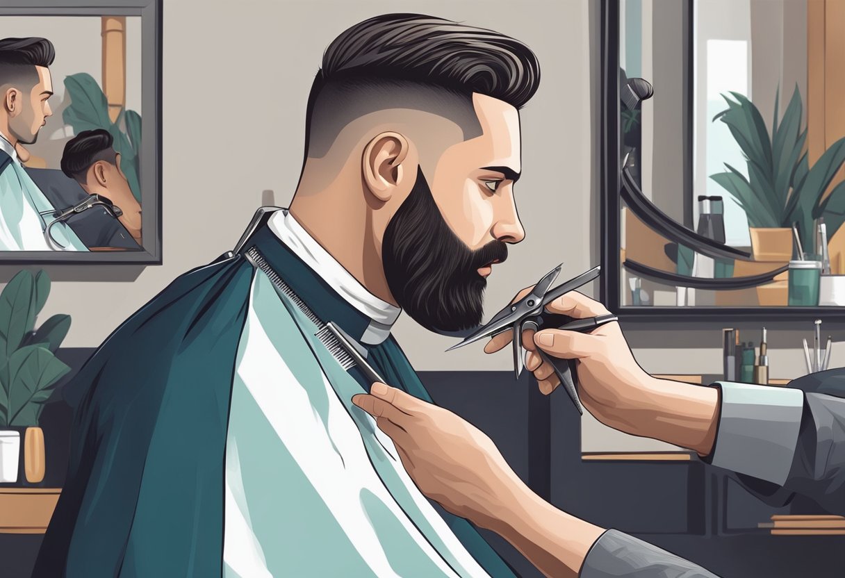 A barber meticulously shaping a trendy men's haircut with precision scissors and clippers