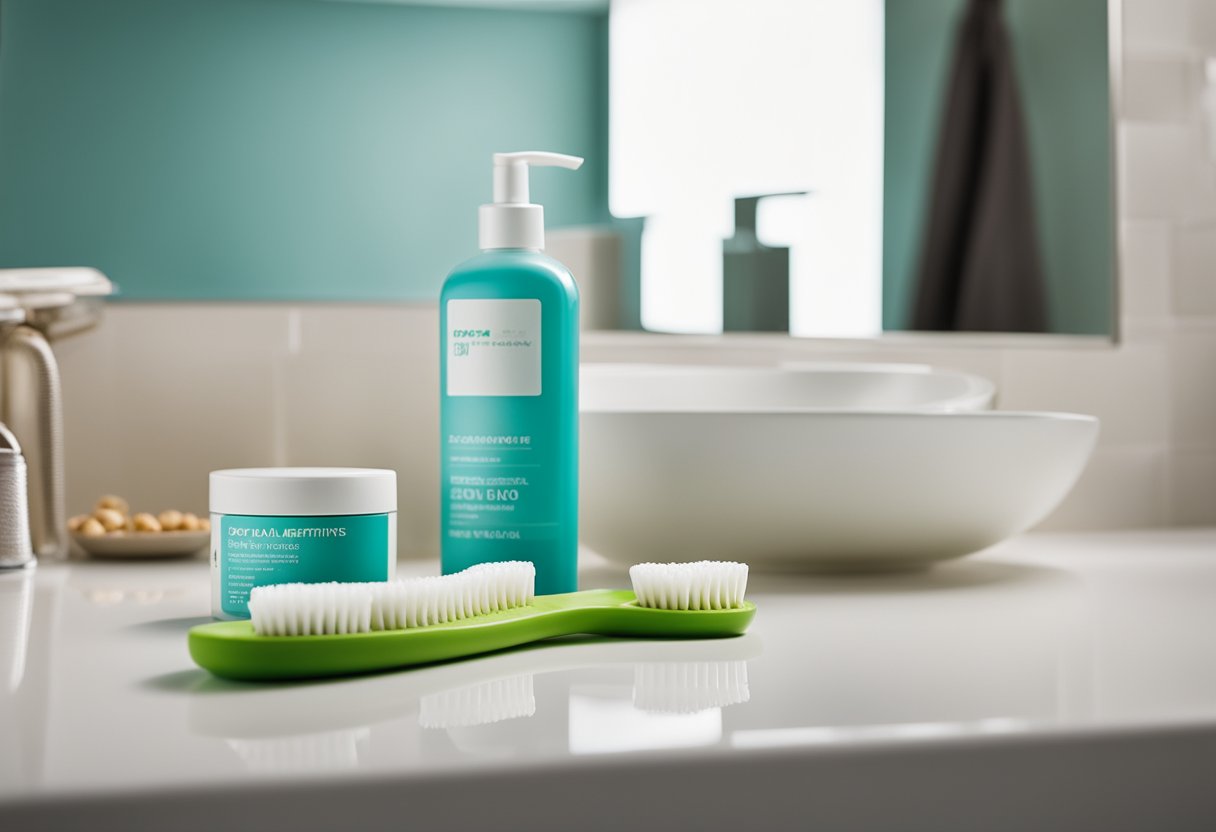 A toothbrush surrounded by various sugar alternatives and oral care products on a bathroom countertop