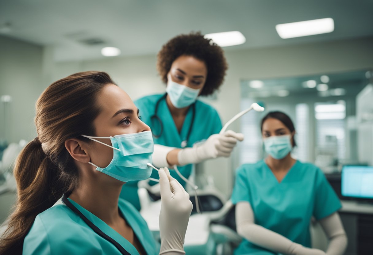 A dentist demonstrating proper brushing and flossing techniques to prevent cavities