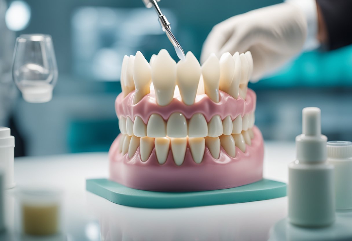 A dentist prepares a tooth, takes impressions, and places a temporary crown