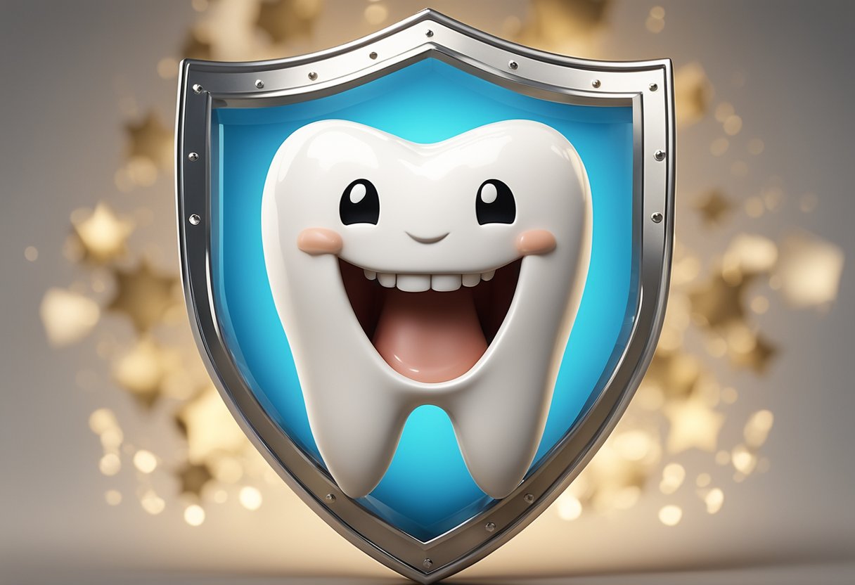 A smiling tooth surrounded by a shield, representing protection and care for oral health despite chronic conditions