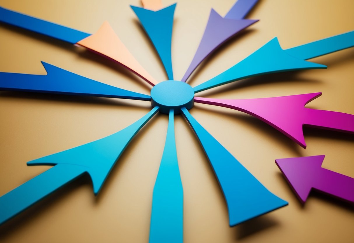 A group of arrows pointing towards a central hub, symbolizing open communication and collaboration in a competitive environment