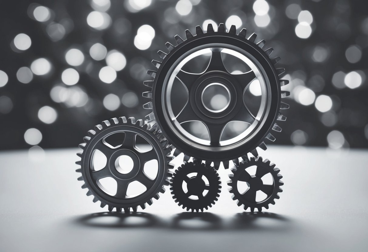 A group of interconnected gears working together in harmony, with one larger gear overseeing the others