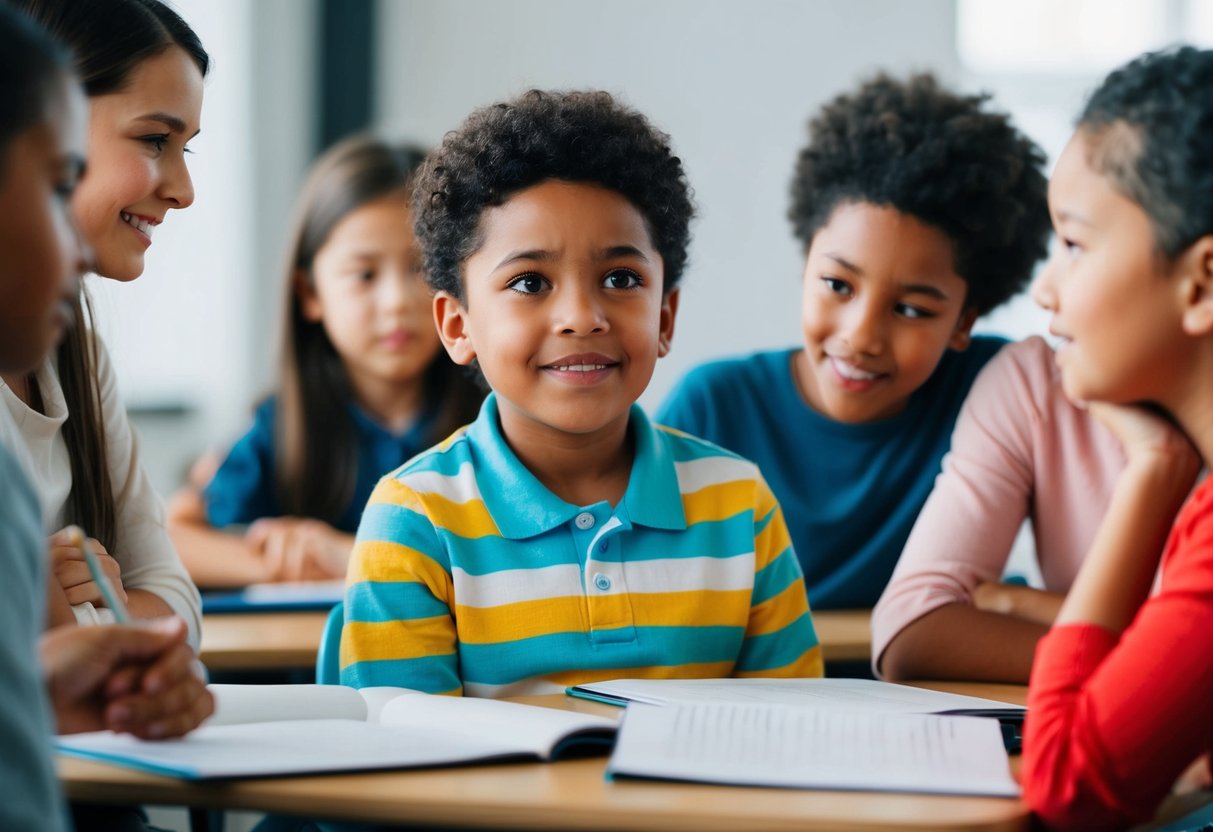 A child listens attentively as others offer feedback on their performance, showing a positive and open attitude towards constructive criticism