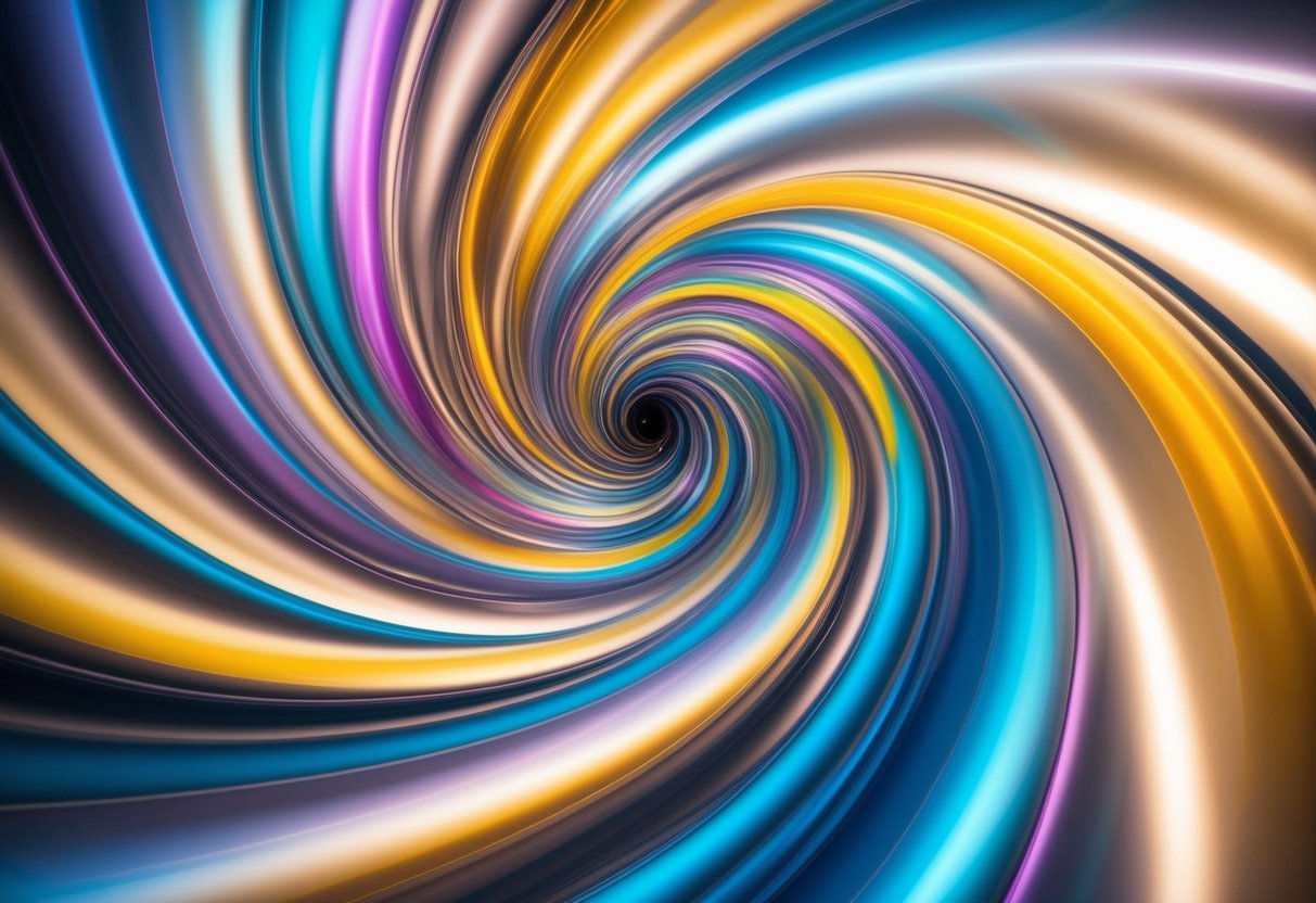 A swirling vortex of colorful energy, flowing and intertwining in a chaotic yet harmonious dance of movement and expression