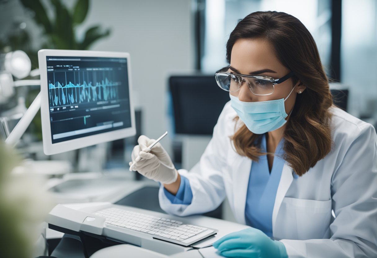 A dentist using a computer to efficiently write dental chart notes