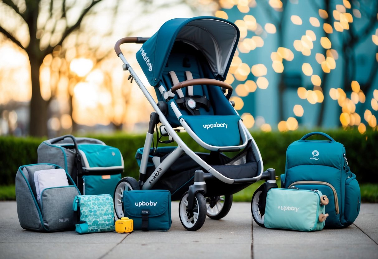 A UPPAbaby Vista V2 stroller surrounded by 5 essential baby travel gear items