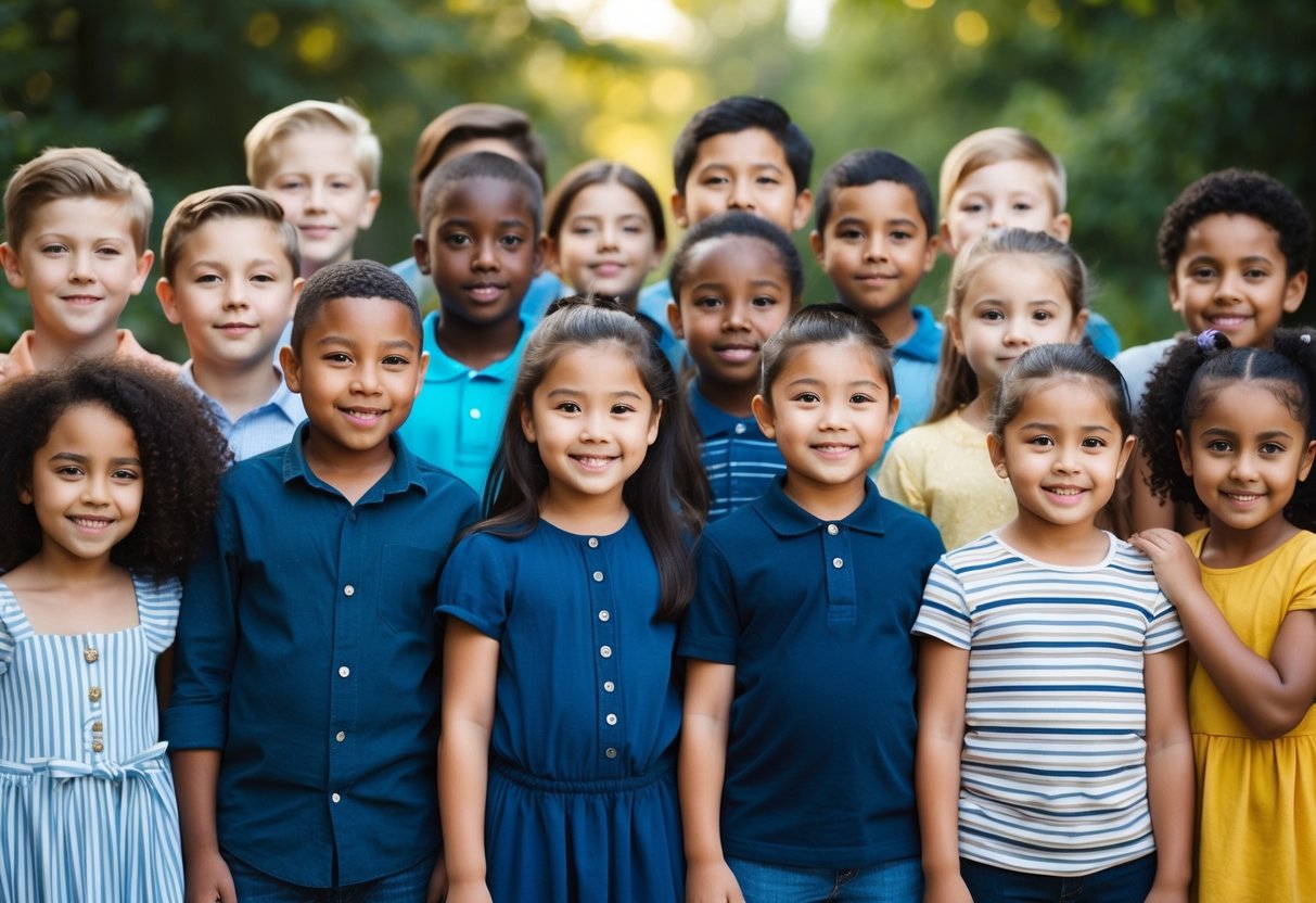 A diverse group of children of different skin tones and ethnicities standing together, representing the multicultural theme of "The Colors of Us" by Karen Katz