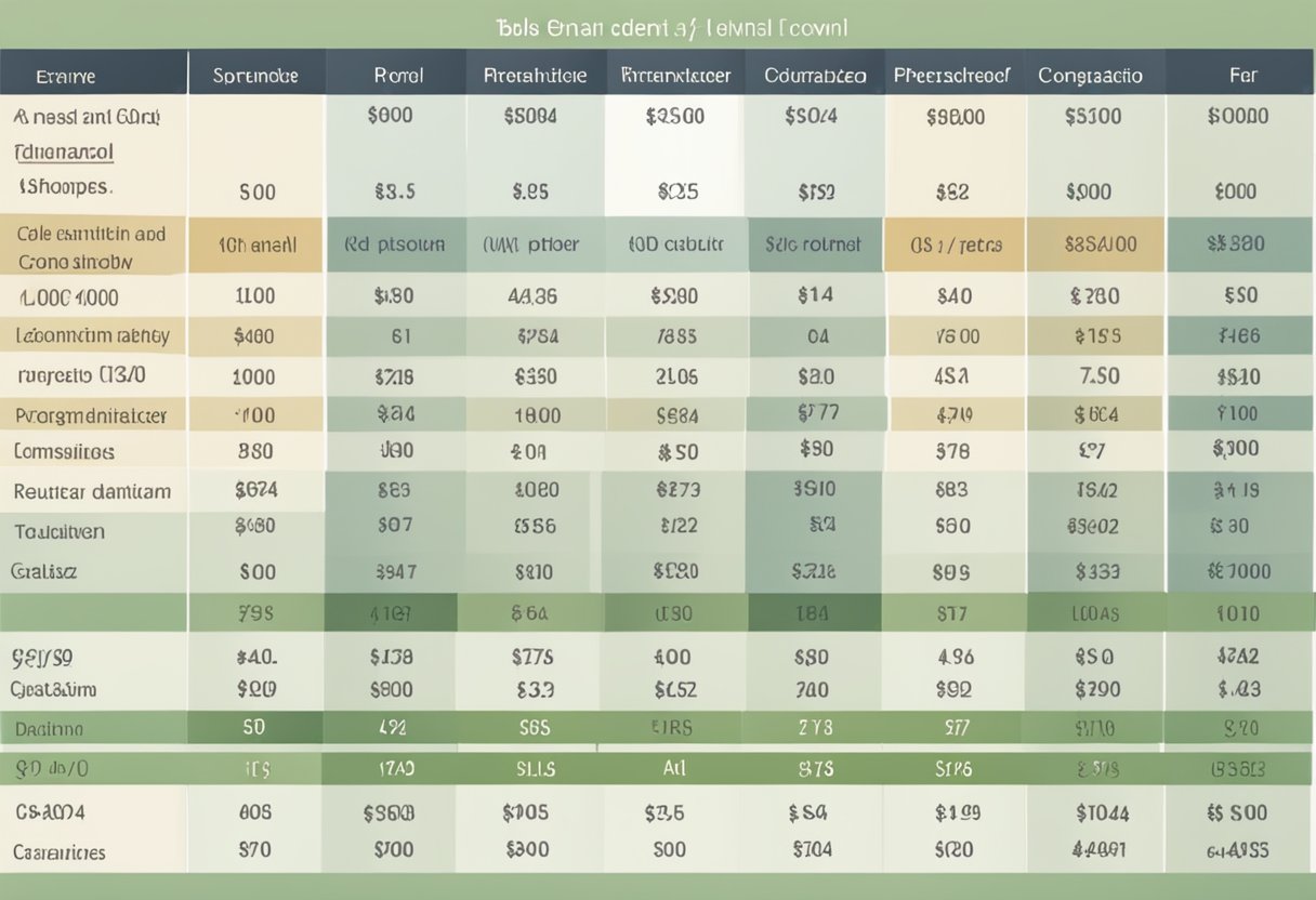 A table with various dental crown types and their corresponding costs displayed in a clear and organized manner