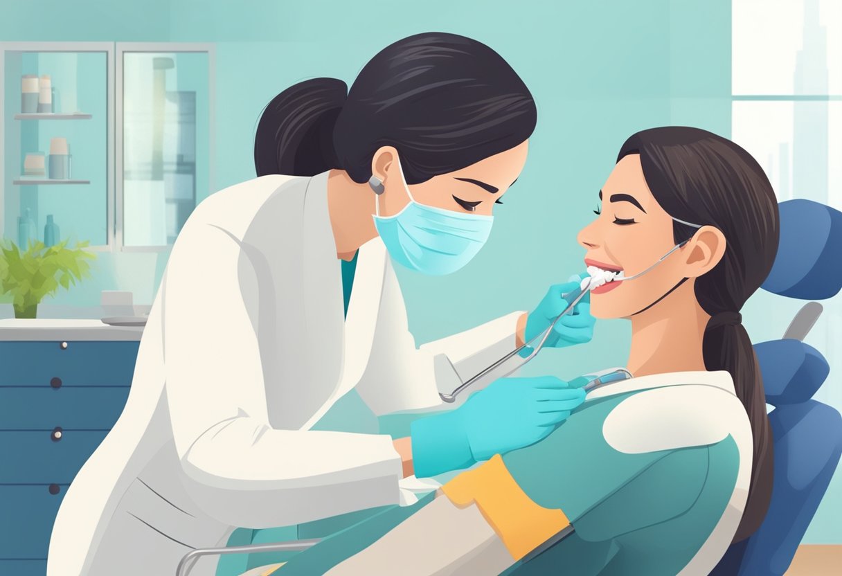 A dental hygienist cleaning and polishing a patient's teeth