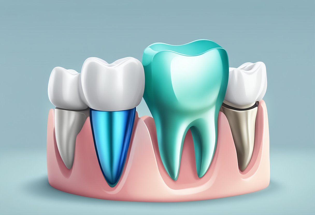 A dental implant being covered by a shield of insurance protection