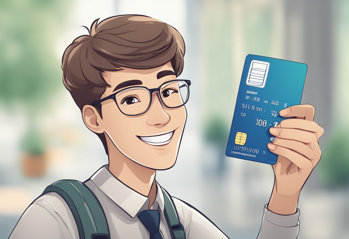 A smiling person with braces holding an insurance card